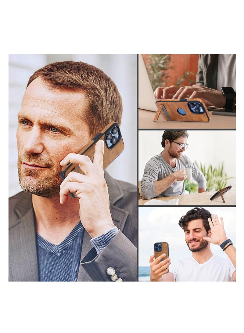 Leather Case for iPhone 16 Pro Max, Ultra-Thin Flexible Soft Grip Luxury Cover, Ultra-Thin Case, Shockproof Case with Stand (Brown, iPhone 16 Pro Max)