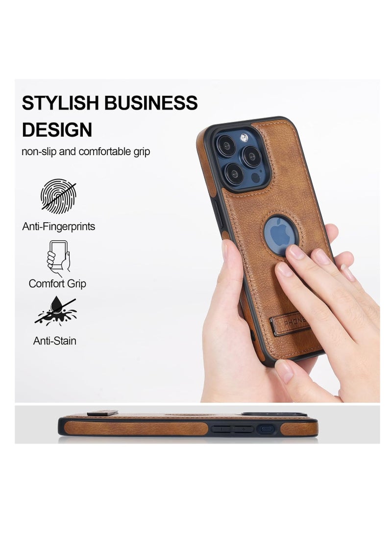 Leather Case for iPhone 16 Pro Max, Ultra-Thin Flexible Soft Grip Luxury Cover, Ultra-Thin Case, Shockproof Case with Stand (Brown, iPhone 16 Pro Max)