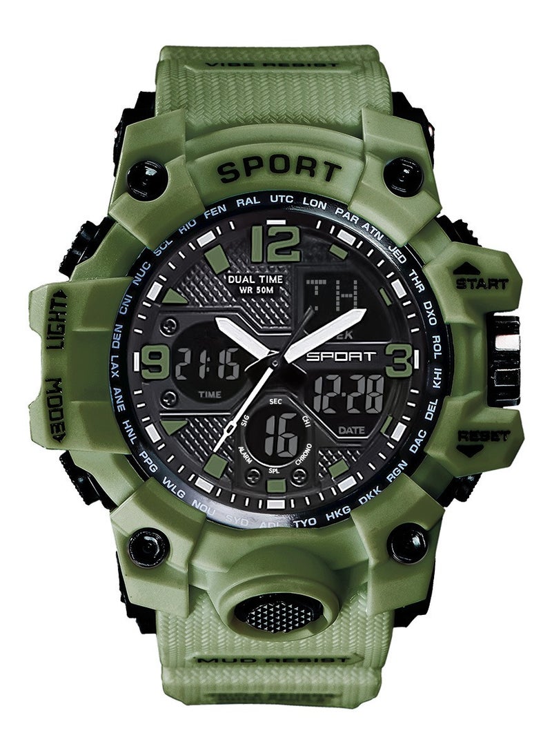 Sanda Men's Sports Watch, waterproof digital timer with alarm and screen, quartz, analog, electronic。Green-56mm - Image 1