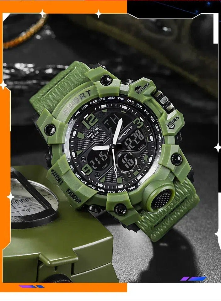 Sanda Men's Sports Watch, waterproof digital timer with alarm and screen, quartz, analog, electronic。Green-56mm - Image 3