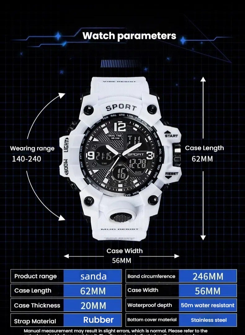 Sanda Men's Sports Watch, waterproof digital timer with alarm and screen, quartz, analog, electronic。Green-56mm - Image 5