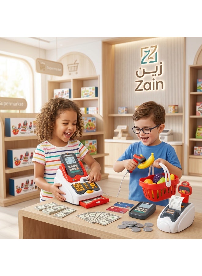 زين لعبة ماكينة الكاشير التفاعلية للسوبر ماركت للأطفال من زين - أحمر نابض بالحياة  الوصف: - Image 3