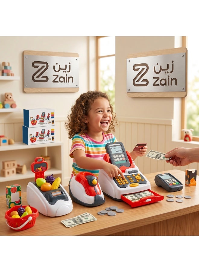 زين لعبة ماكينة الكاشير التفاعلية للسوبر ماركت للأطفال من زين - أحمر نابض بالحياة  الوصف: - Image 4
