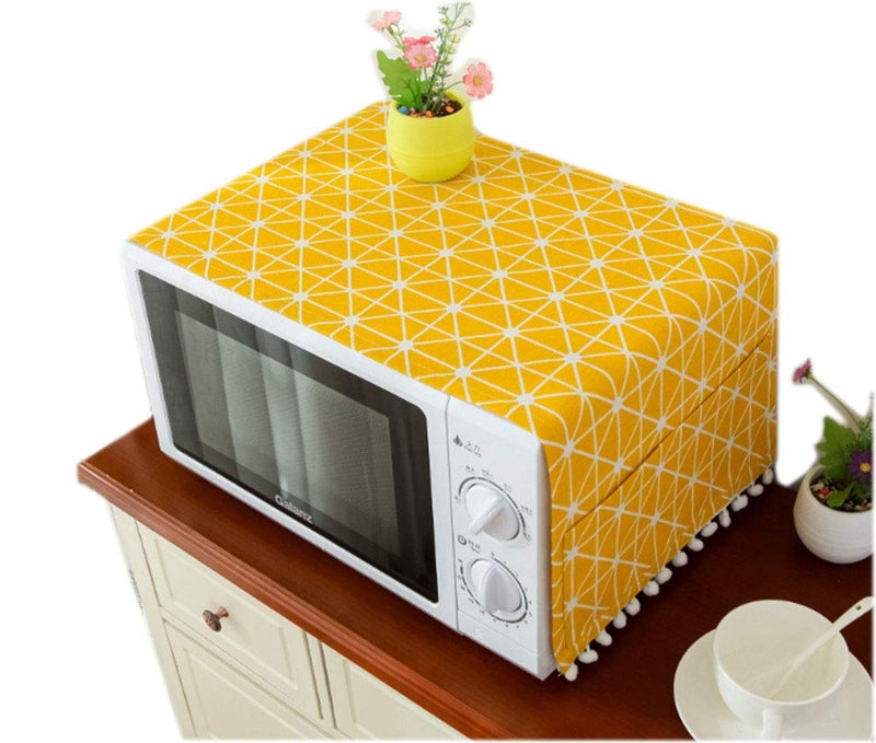 Mvchif Mvchifay Microwave Oven Cover Dustproof Cotton Machine Protector Decorative Kitchen Appliance Cover with Side Storage Pockets 118x354inches Yellow Grids 