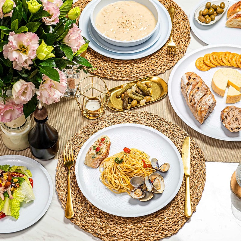 bzyoo 12 Piece Melamine Dinnerware Set  Durable Dishwasher Safe White Plates and Bowls  for Casual Dining Parties Dish Set White Mono Collection - Image 3