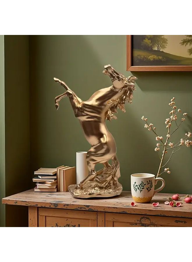 Golden War Horse Resin Statue Dynamic Galloping Posture Home Office Decor - Image 3