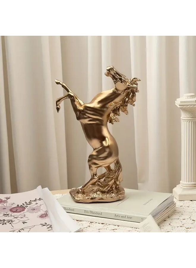 Golden War Horse Resin Statue Dynamic Galloping Posture Home Office Decor - Image 1