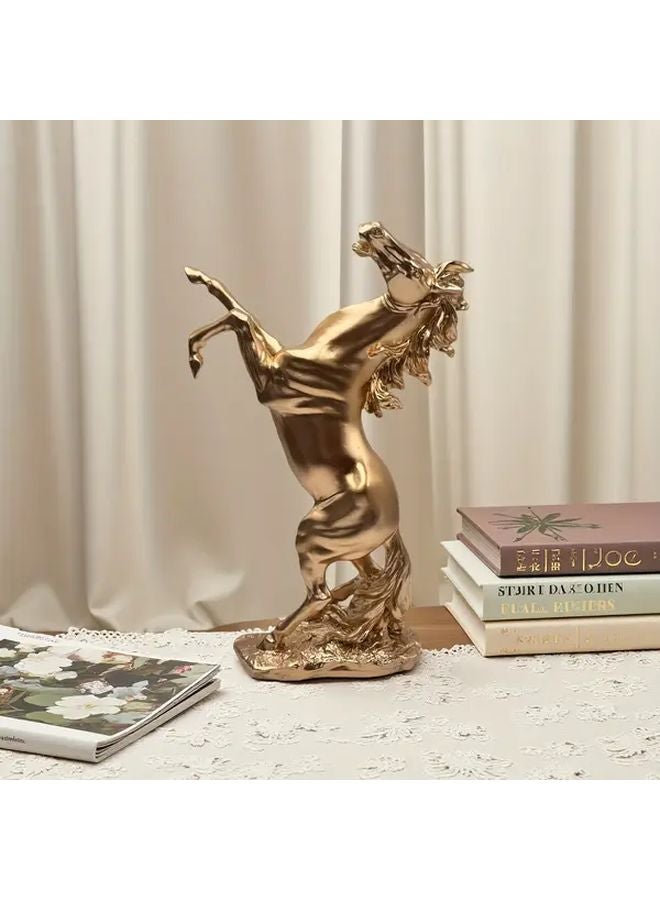 Golden War Horse Resin Statue Dynamic Galloping Posture Home Office Decor - Image 5