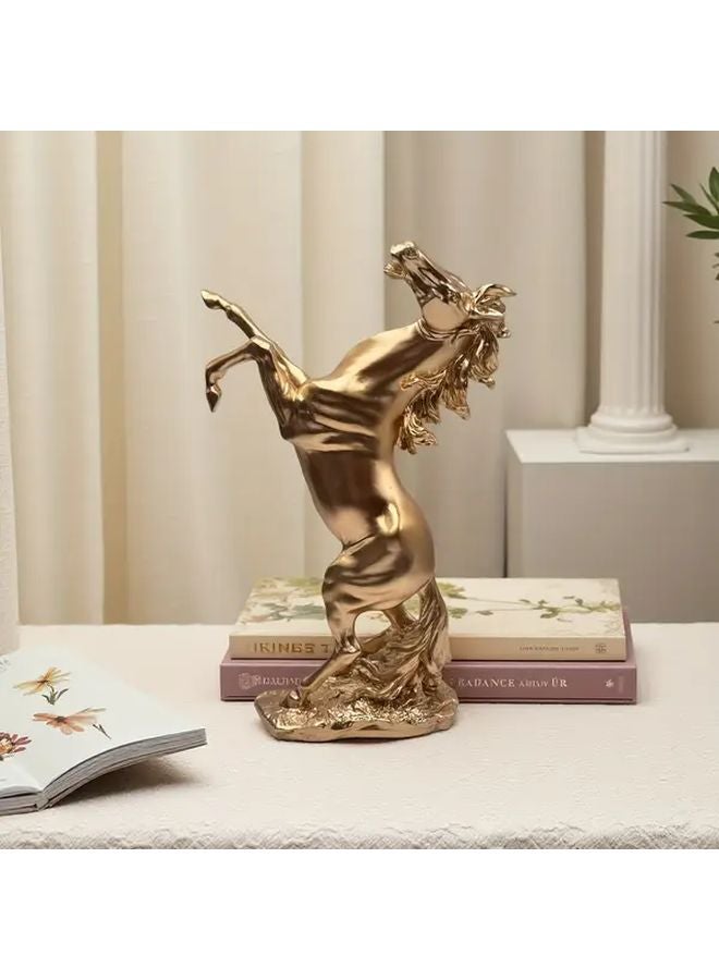 Golden War Horse Resin Statue Dynamic Galloping Posture Home Office Decor - Image 2