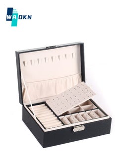 Black Double Layer Lockable Wooden Jewelry Box Earring Storage Box, Jewelry Box Storage Box for Women Girls, Double Layer Jewelry Storage Box Display Earrings Bracelet Ring Necklace
