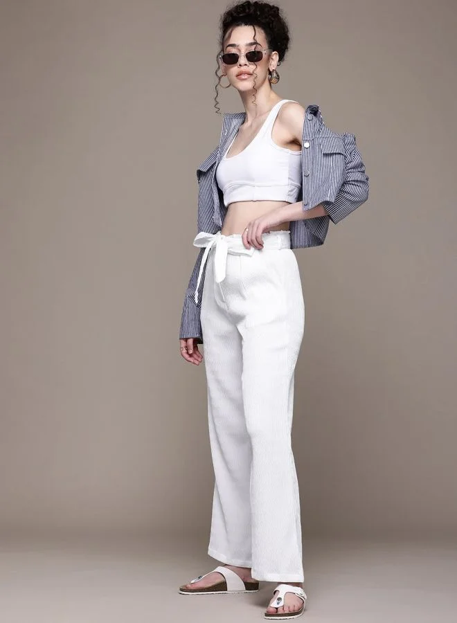 Freehand  Women Regular Fit Textured High Rise Pant  | Best Price UAE