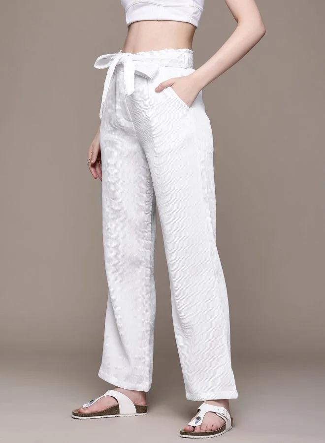 Freehand  Women Regular Fit Textured High Rise Pant  | Best Price UAE