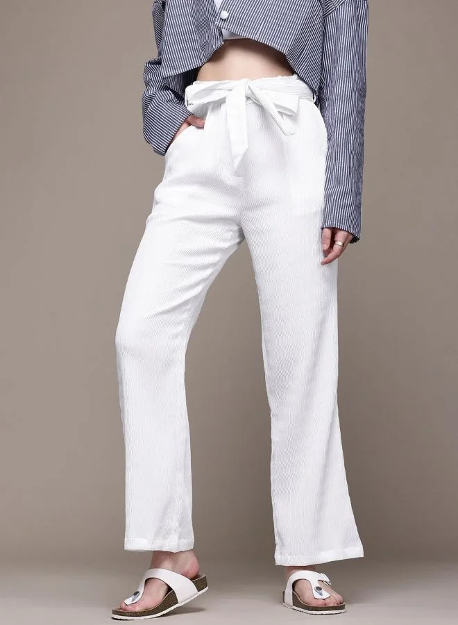 Women Regular Fit Textured High Rise Pant