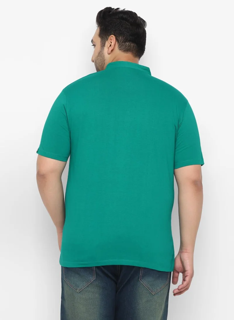 Urbano Fashion  Urbano Plus Men's Teal Green Solid Mandarin Collar Regular Fit Cotton T-Shirt for Men | Best Price UAE