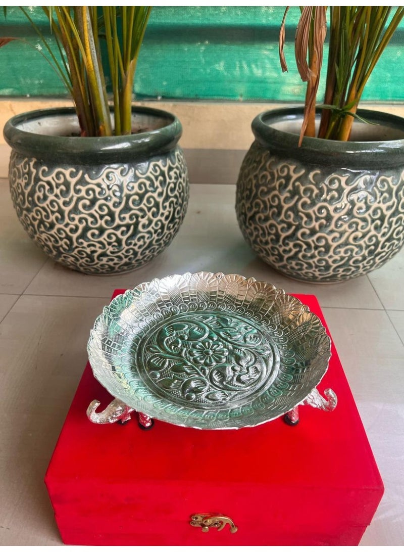 German Silver Decorative Urli or Dryfruit Bowl with elephant legs,for Floating Flowers for Home decor and Office Decor
