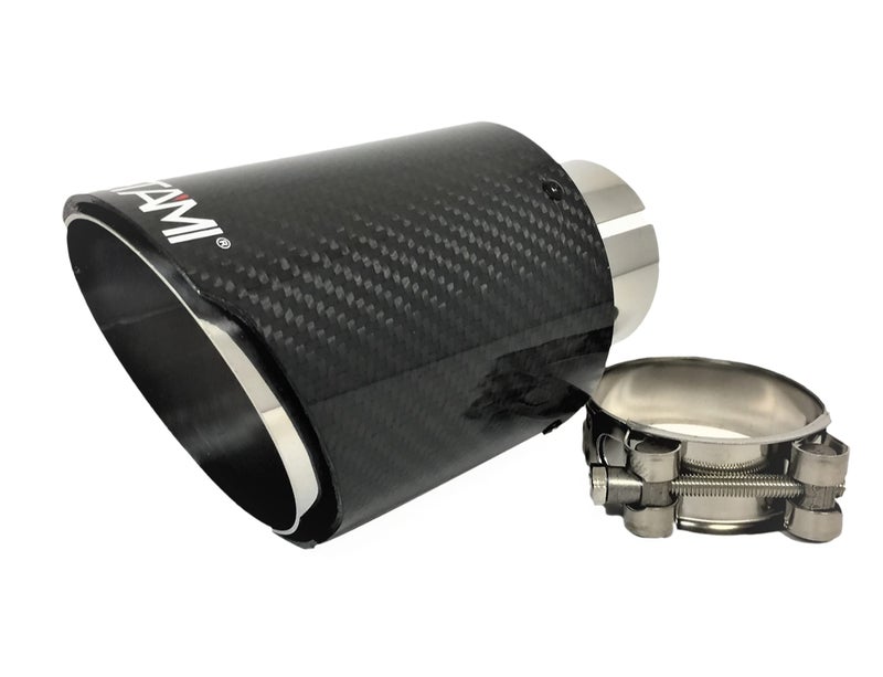 NETAMI 25 inch Inlet to 4 Outlet Matte Black Carbon Fiber Exhaust Tip Chrome Polished