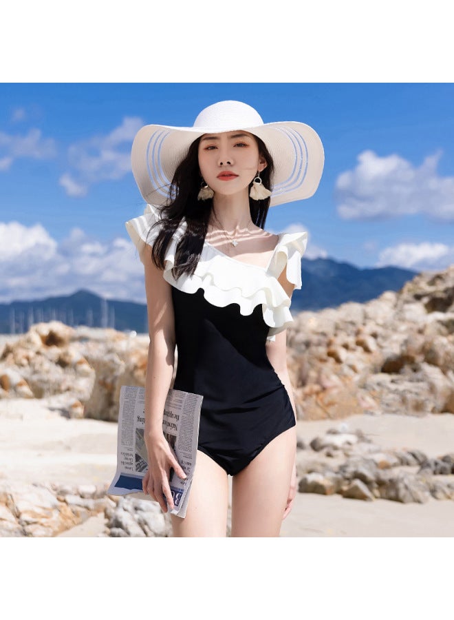 Generic Korean Vacation Swimsuit Sexy One-piece Cyber Celebrity Ins Wind Goddess Fan Lotus Flounce Hot Spring Slim Triangle Swimsuit 