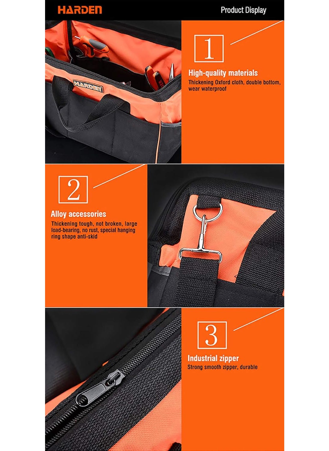 Harden Harden 450mm Professional Tools Set Oxford Bag Double Bottom WearResistant WaterProof Industrial Zipper LoadBearing Handles Durable 520503  - Image 4
