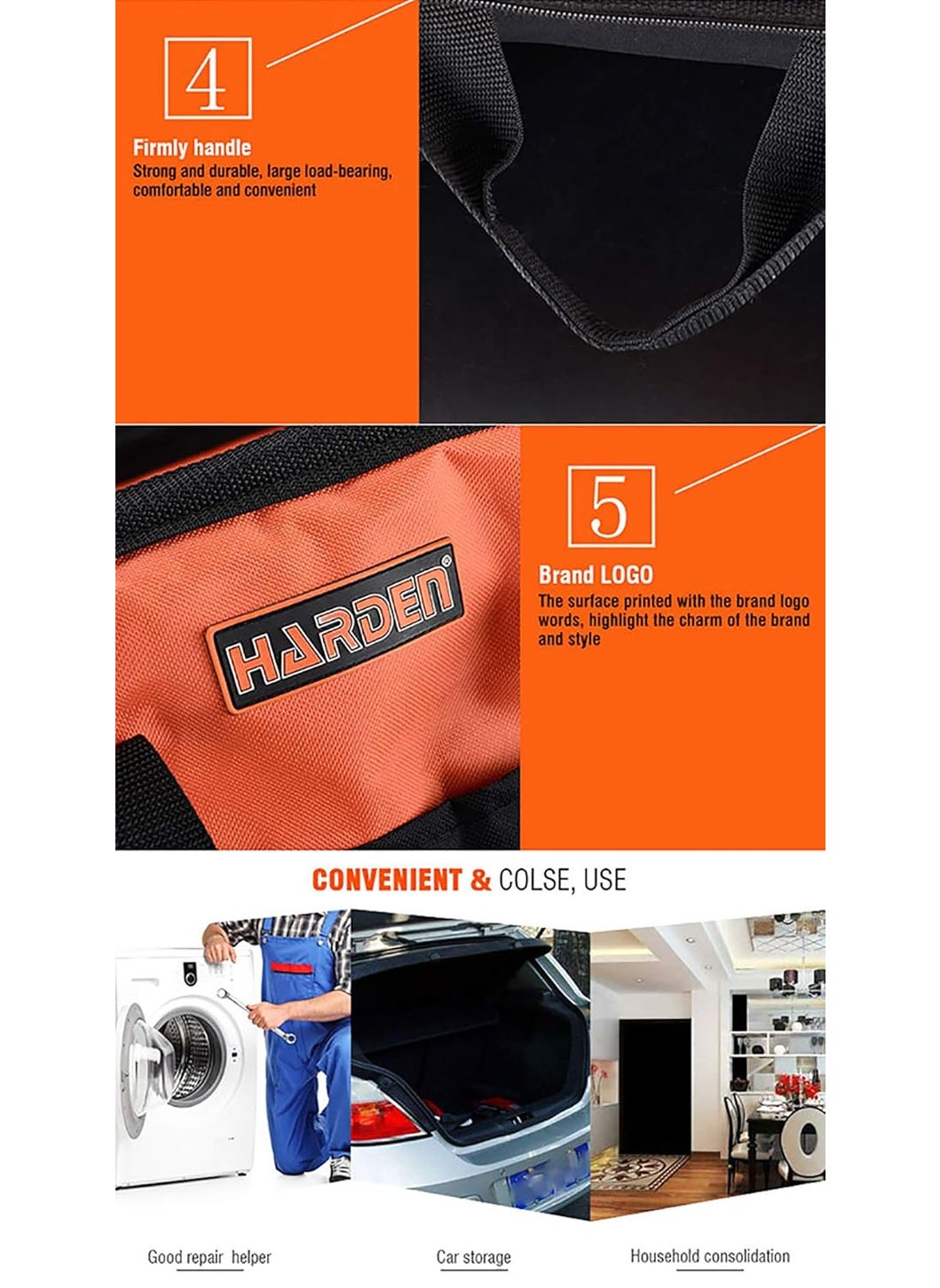 Harden Harden 450mm Professional Tools Set Oxford Bag Double Bottom WearResistant WaterProof Industrial Zipper LoadBearing Handles Durable 520503  - Image 5