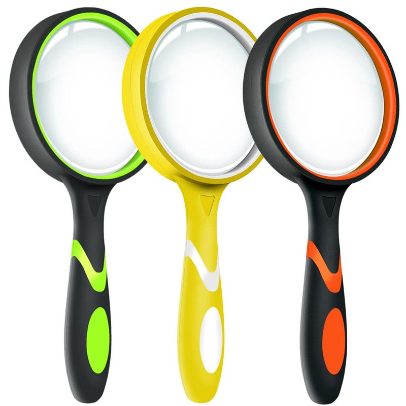 Leffis 3 Pack Magnifying Glass 10X NonSlip Handheld Reading Magnifier for Kids and Seniors 75mm Magnifying Glass Lens for Reading and Nature Exploration
