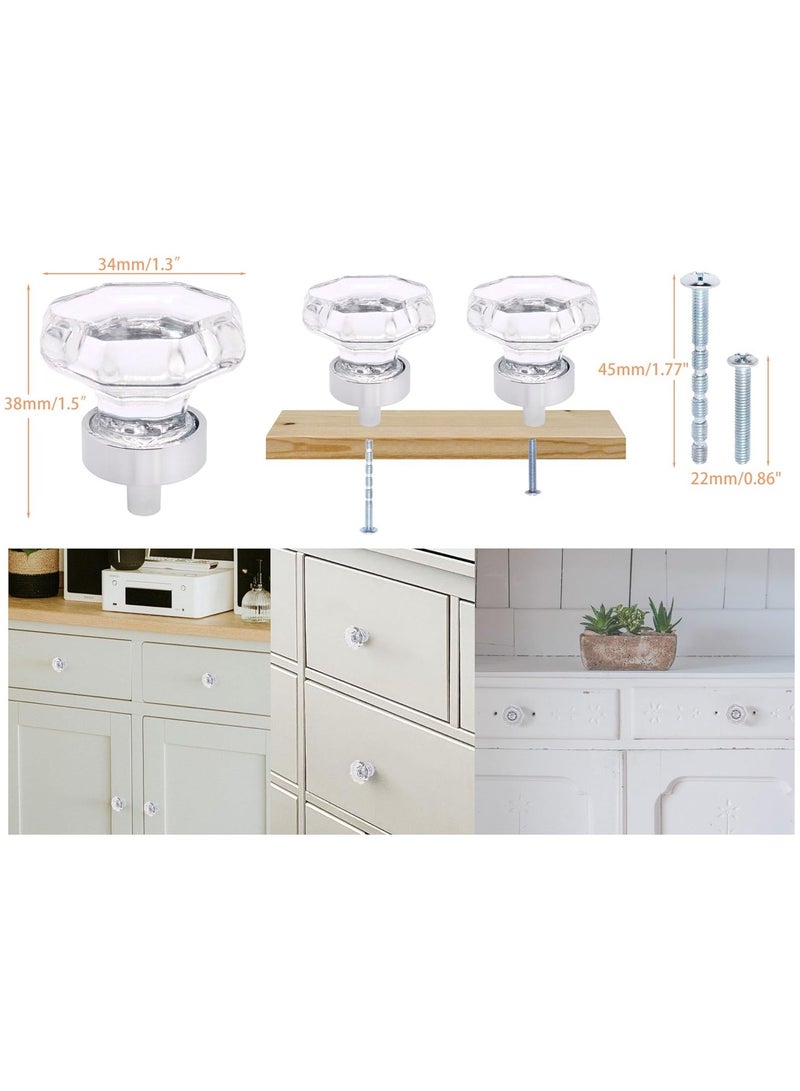 SOLARAE Crystal Glass Drawer Pulls and Knobs, 6 Pcs Clear Octagon Design for Upgrading Cabinets, Dressers, and Armoires, Easy to Clean (Includes Screws) - Image 5