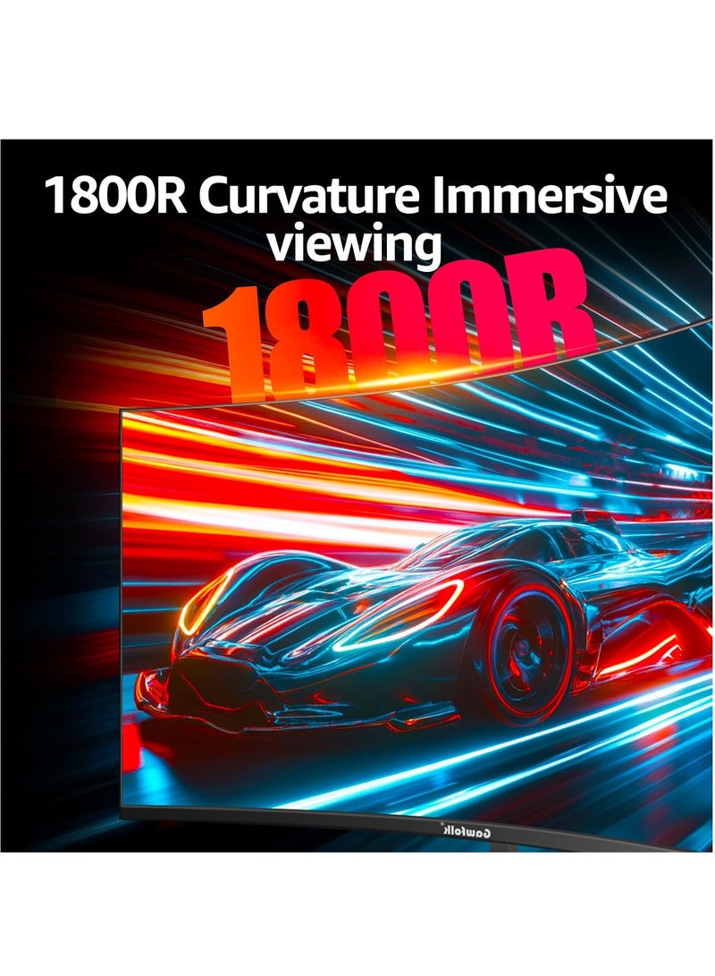 فلاشهوك شاشة ألعاب منحنية مقاس 27 بوصة مع مكبرات صوت مدمجة، ومعدل تحديث 144 هرتز، ودقة Full HD 1080 بكسل، وتصميم بدون إطار 1800R، وتقنية FreeSync، وتقنية Eye-Care، ومنافذ HDMI/DP - أسود - Image 3