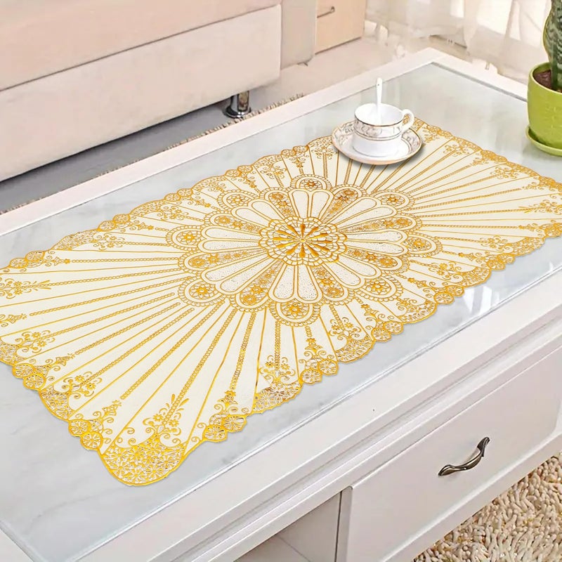 Dakshya Industries Printed Anti Skid Waterproof Runner for Center Table Suitable for 4 Seater Fabric Exclusive Pattern Table Runner Size 33 x 16 Inch Color Golden Runner2  - Image 2