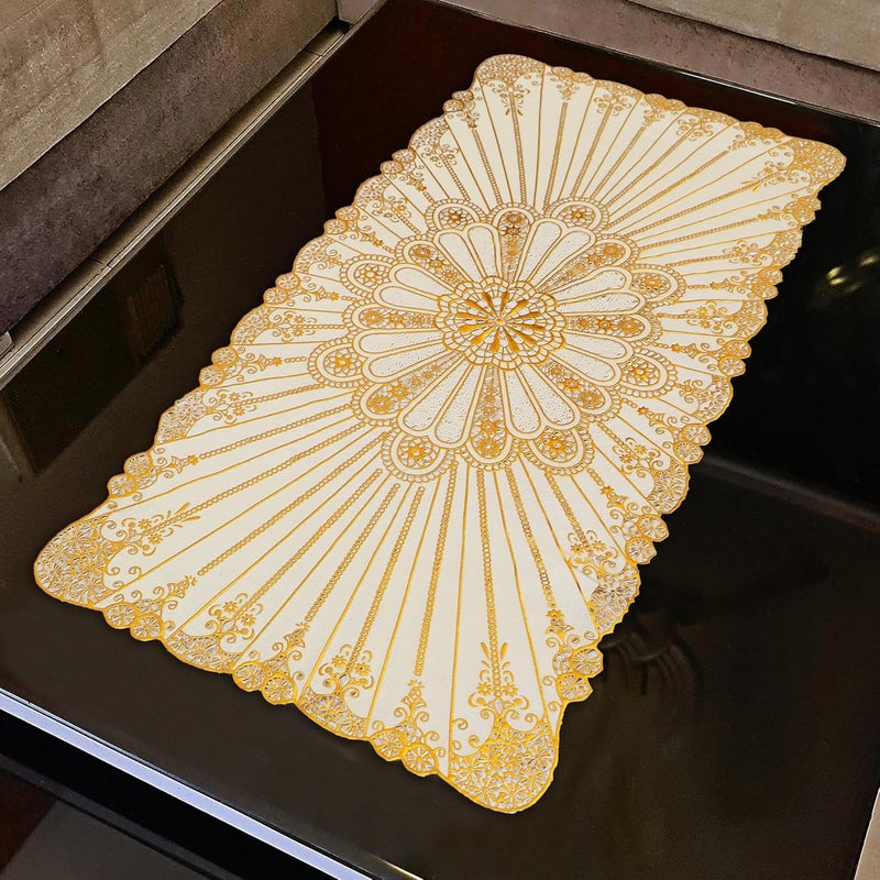 Dakshya Industries Printed Anti Skid Waterproof Runner for Center Table Suitable for 4 Seater Fabric Exclusive Pattern Table Runner Size 33 x 16 Inch Color Golden Runner2  - Image 3