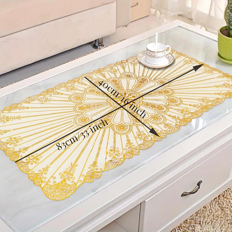 Dakshya Industries Printed Anti Skid Waterproof Runner for Center Table Suitable for 4 Seater Fabric Exclusive Pattern Table Runner Size 33 x 16 Inch Color Golden Runner2  - Image 4