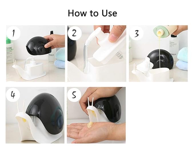 Finner Snail-Shape Liquid Soap Dispenser-200ml Portable Snail Shape Liquid Soap Dispenser Hand Wash Dispenser Pump Push-Type Shampoo Dispenser for Home Office Hotel Bathroom Plastic(Pack of 1) (Black) - Image 4