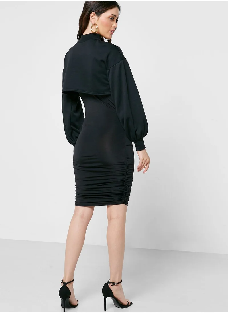 RIVER ISLAND High Neck Ruched Knitted Dress