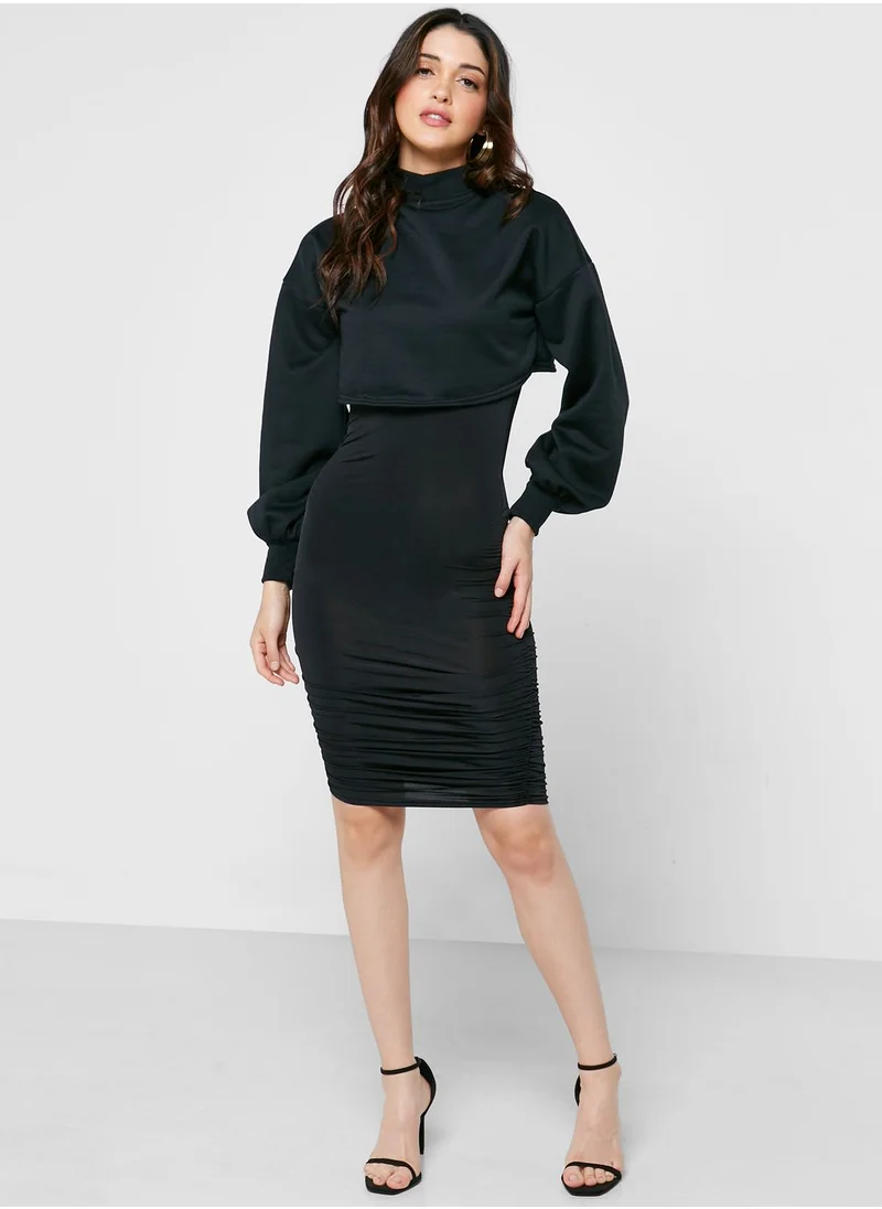 RIVER ISLAND High Neck Ruched Knitted Dress