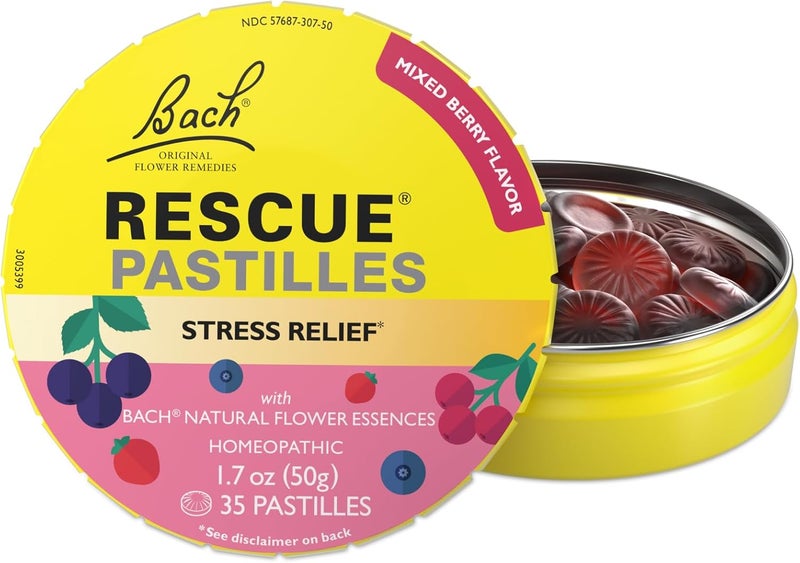 Bach RESCUE Bach PASTILLES, Mixed Berry Flavor, Stress Relief Lozenges, Homeopathic, Flower Essences, 35 Count