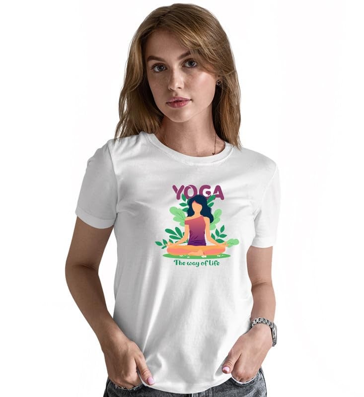 INDISSH Women's Regular Fit Half-Sleeves Themed Graphic Printed Tshirt | Regular Wear T-Shirt for Women's - WRN-YOGA25-WHT-2XL - Image 2