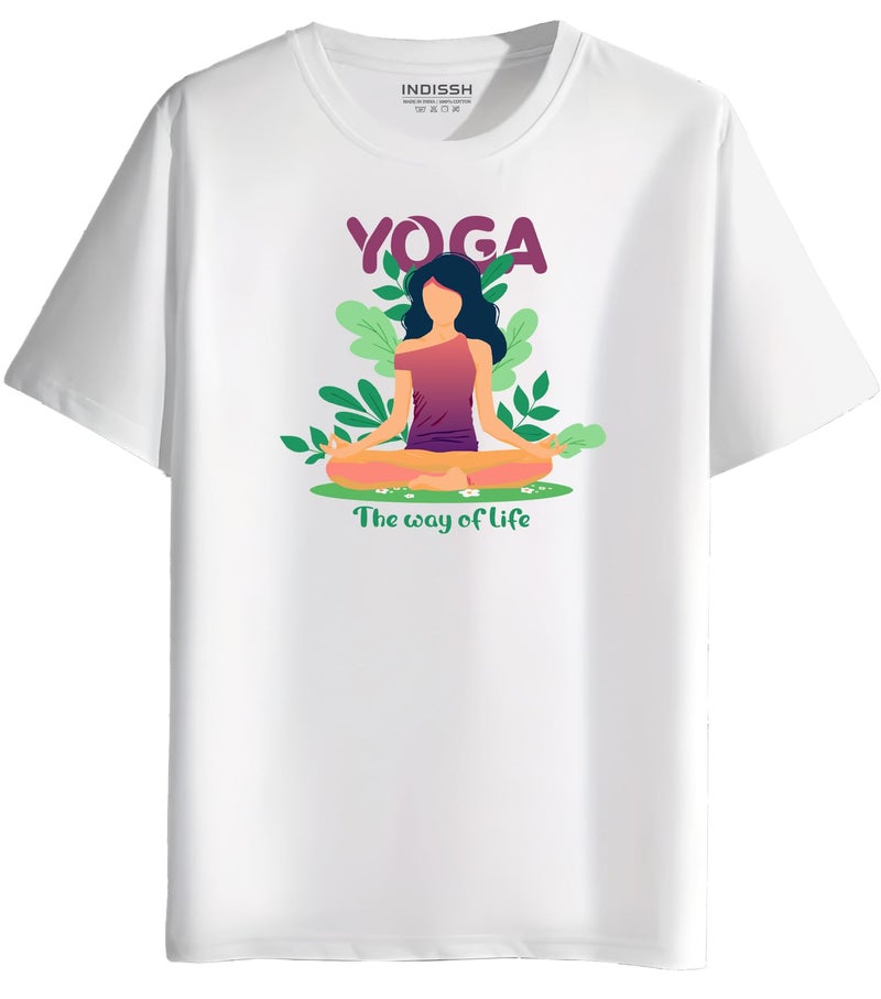 INDISSH Women's Regular Fit Half-Sleeves Themed Graphic Printed Tshirt | Regular Wear T-Shirt for Women's - WRN-YOGA25-WHT-2XL - Image 1