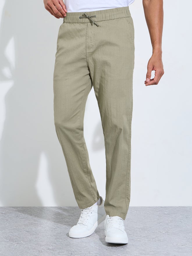 Styli Men Cotton Slub Solid Pants with Side Pocket - Image 2