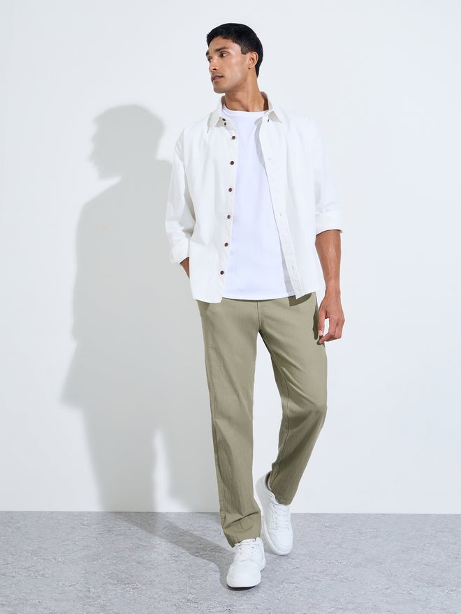 Styli Men Cotton Slub Solid Pants with Side Pocket - Image 1