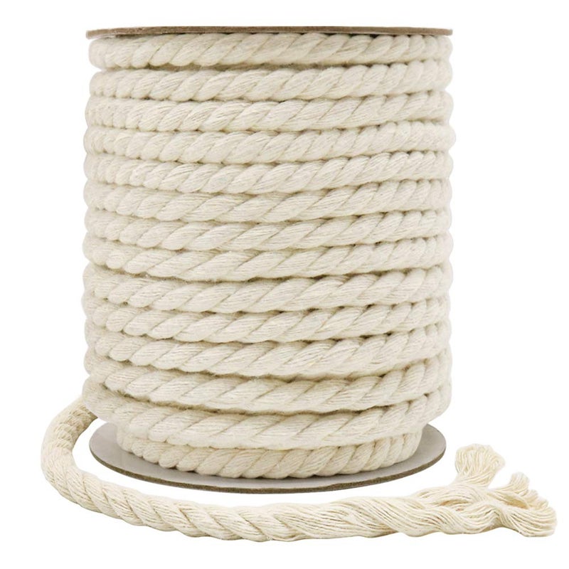 Tenn Well 8mm Macrame Cord 59 Feet 3Ply Twisted Craft Cotton Rope Thick Nautical Rope for Crafts Wall Hangings Plant Hangers Knotting Rope Basket Making Beige