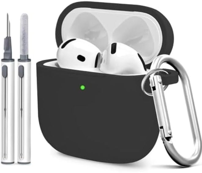 غطاء سيليكون لحافظة AirPods الجيل الرابع، جلد ناعم، حماية كاملة، سلسلة مفاتيح، عدة تنظيف (حليب الشاي) - Image 1