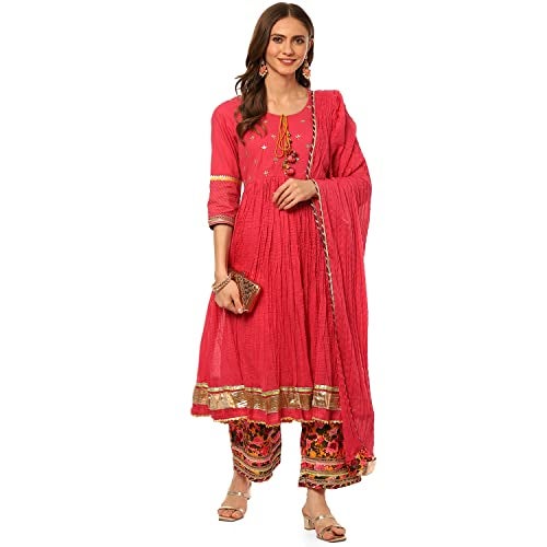 BIBA Women Solid Straight Salwar Cotton Kurta Pant With Dupatta (Skdassorted7670_Pink_32) - Image 5