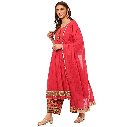 BIBA Women Solid Straight Salwar Cotton Kurta Pant With Dupatta (Skdassorted7670_Pink_32) - Image 2