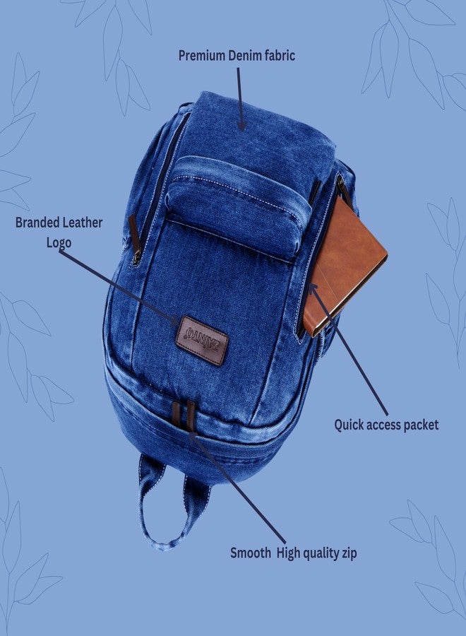 ZAINTO Denim Backpacks for men and women Stylish Outdoor Travel Commute Daypack Large Capacity Schoolbag College Students Junior High School Students Bookbag - Image 3