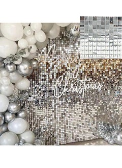 Beauenty Easy Setup 12 Panels Silver Sequin Shimmer Wall Backdrop Panels for Party Decor for Wedding, Anniversary, Birthday, Engagement and Bachelorette Party (Silver)  - Image 1