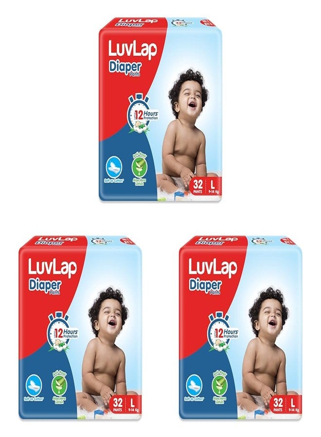 LuvLap Pant Style Baby Diapers, Large (L), 32 Count, For babies of Upto 9-14Kg with Aloe Vera Lotion for rash protection, with upto 12hr protection, Diapers (Pack of 3)