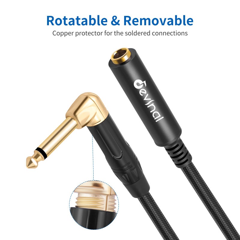 Devinal Right Angle 1/4 Inch TS Male to 1/4 Inch TS Female Cable, 6.35mm Mono Connector Patch Extension Adapter Best for V Shape Guitar 1 FT - Image 5