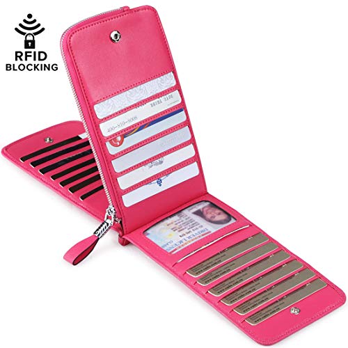 Huztencor Women's Credit Card Holder RFID Blocking Leather Multi Card Organizer Wallet Slim Long Zipper Bi-fold Business Card Case Clutch Wallet with ID Window Pink (FBA) - Image 2