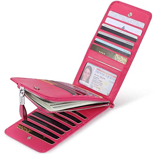 Huztencor Women's Credit Card Holder RFID Blocking Leather Multi Card Organizer Wallet Slim Long Zipper Bi-fold Business Card Case Clutch Wallet with ID Window Pink (FBA) - Image 3