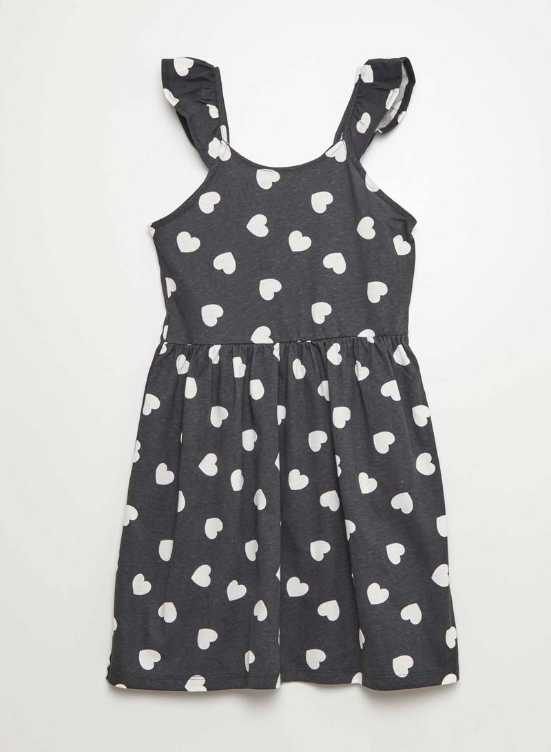 كيابي فستان بنقشة مع حمالات بكشكشة باللون الأسود - Image 1