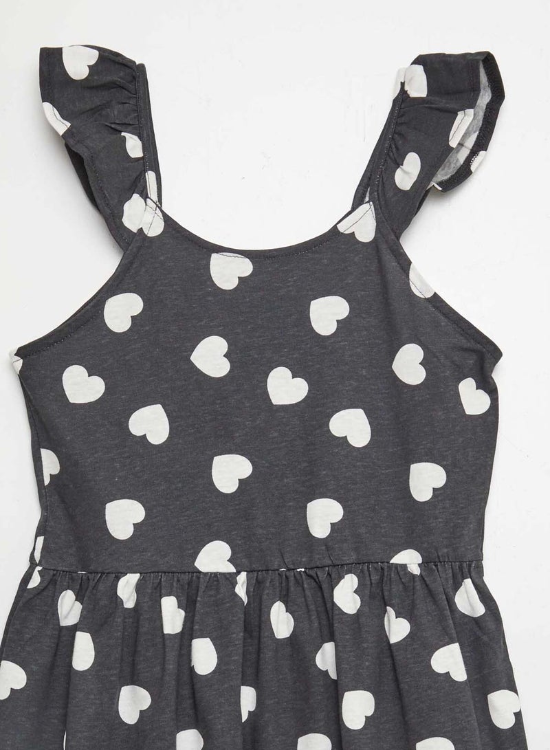 كيابي فستان بنقشة مع حمالات بكشكشة باللون الأسود - Image 2