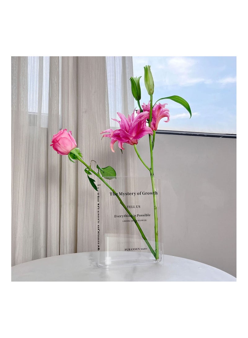 SYOSI مزهرية أكريليك شفافة من SYOSI، ديكور غرفة جمالي، مزهرية مزخرفة بنكهة فنية وثقافية، لإضفاء لمسة فريدة على منزل وغرفة نوم ومكتب، كتاب عن الزهور - Image 1